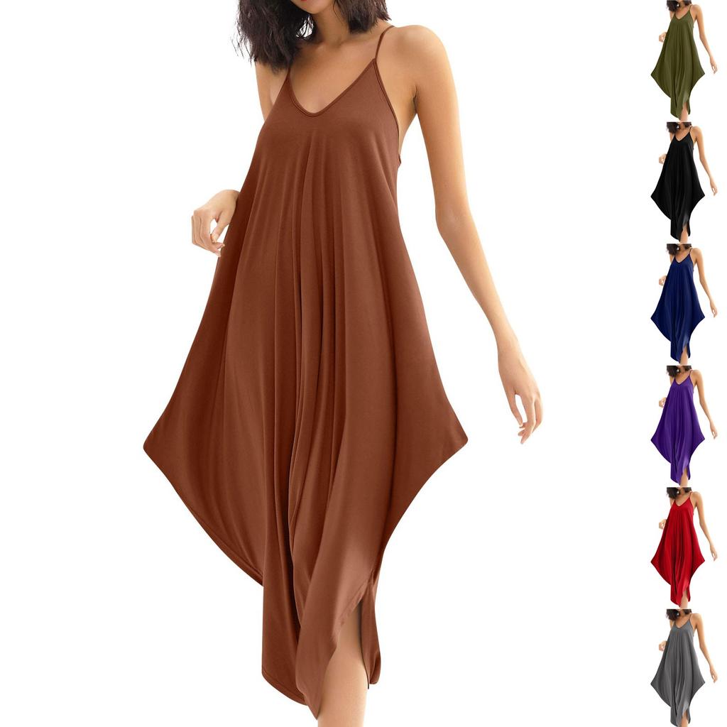 Fashion V-Neck Camisole Jumpsuit For Womens Adjustable Spaghetti Straps Vintage Romper Jumpsuit With Pocket