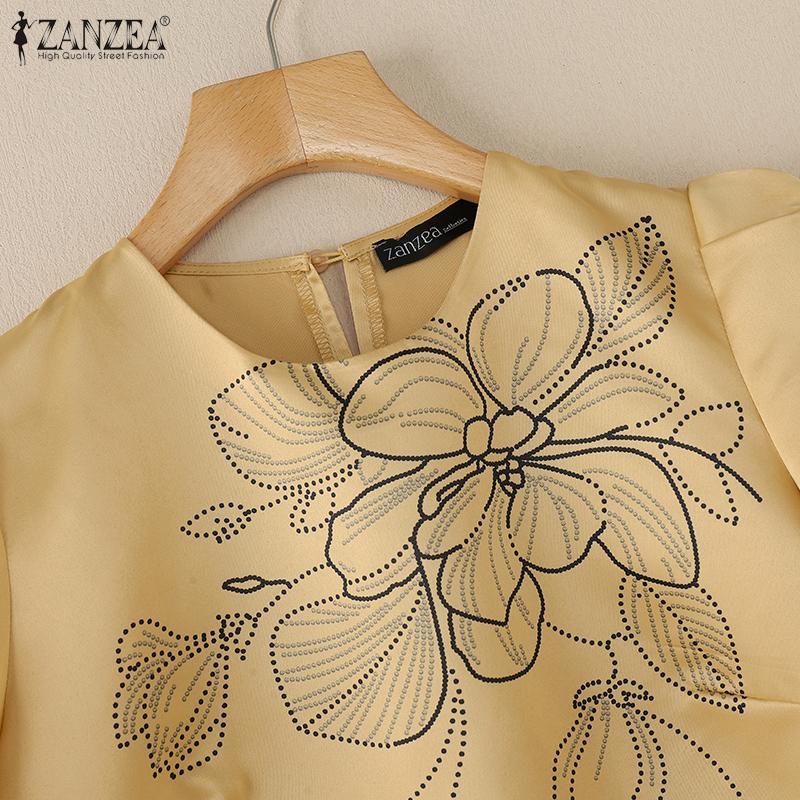 ZANZEA Женское летнее повседневное платье с коротким рукавом и круглым вырезом с принтом