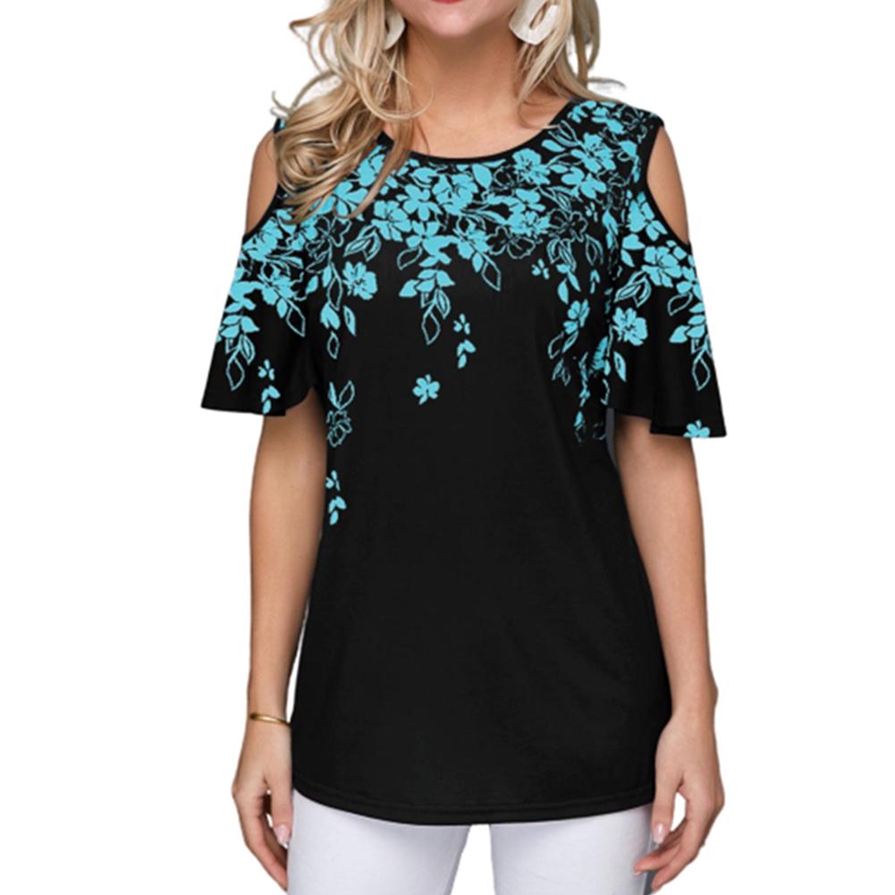 Женская сексуальная футболка с коротким рукавом с круглым вырезом и цветочным принтом, свободная футболка с открытыми плечами