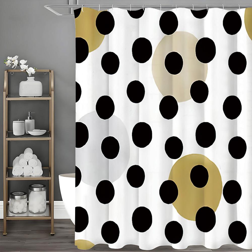 Black Polka Dot Shower Curtain, Bathroom Decorative Shower Curtain, Waterproof Shower Curtain with Hooks