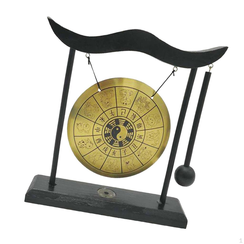 Brass Feng Shui Desktop Gong with Stand Asian Bells for Home Decoration Chinese Signs
