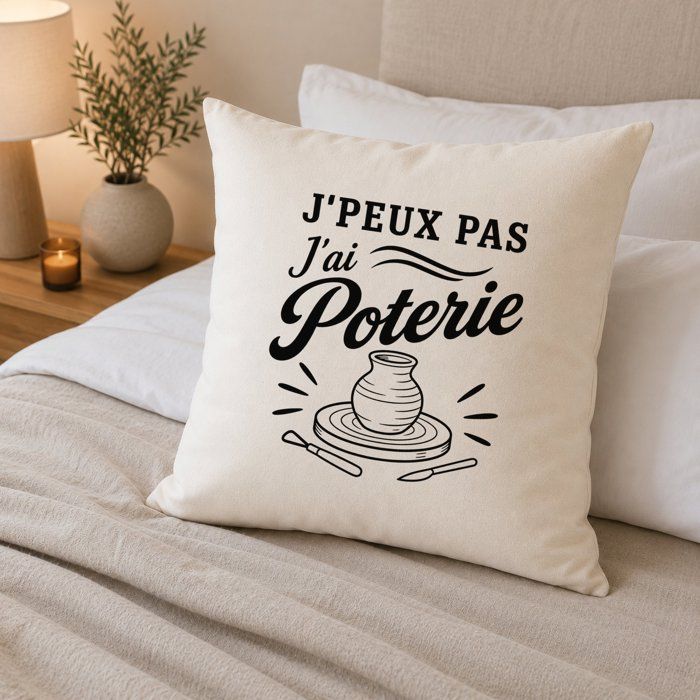 Housse de coussin - PLANETEE - J’peux pas j’ai Poterie - Coton canvas Fairtrade 305 g/m² - 40×40 cm - Zip invisible