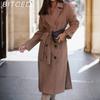 Women's Autumn/Winter Simple Long Sleeve Blazer Collar Tied Tweed Jacket