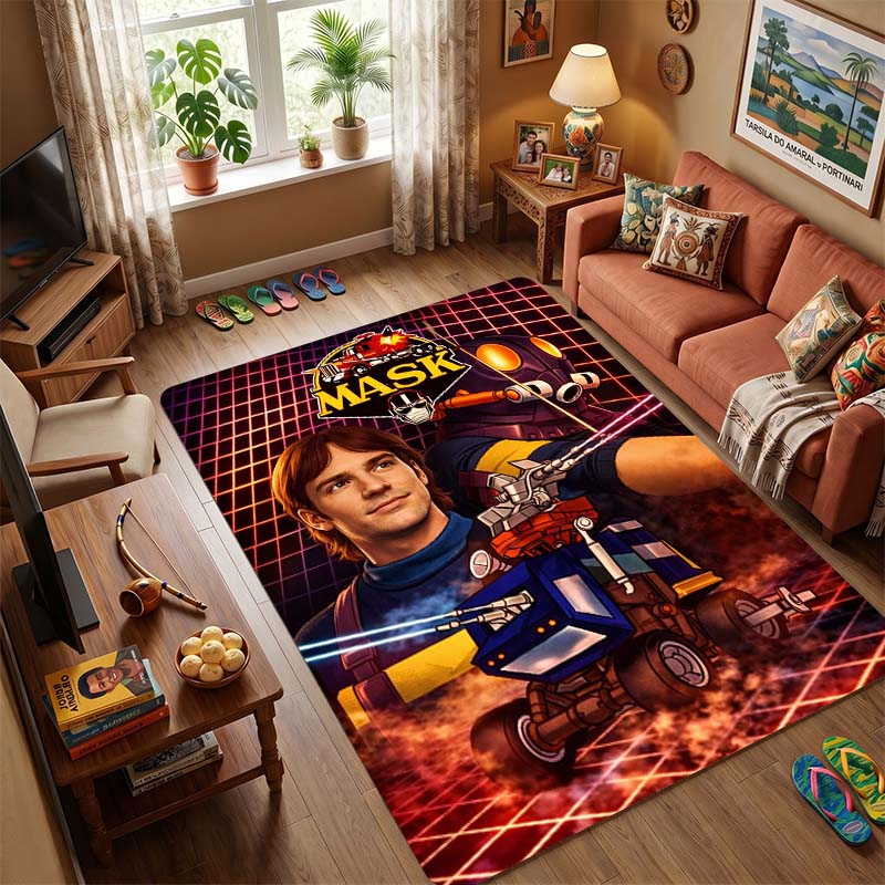 M.A.S.K. 80s Cartoon Area Rug, Non-Slip Floor Mat for Living Room Bedroom, Vintage Action Series Carpet for Gamer Room Decor