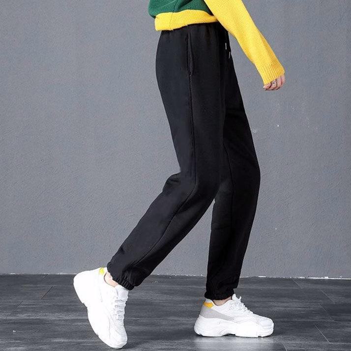 Женские спортивные штаны из овчины с розовой бархатной подкладкой — повседневные зимние спортивные штаны в корейском стиле