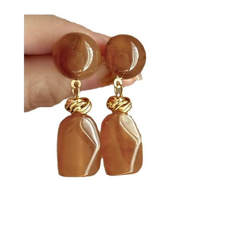 Французский Ретро Кремовый Миндальный И Закатно-Оранжевый Акриловый Длинный Кулон Для Женской Вечеринки Ювелирные Изделия Серьги