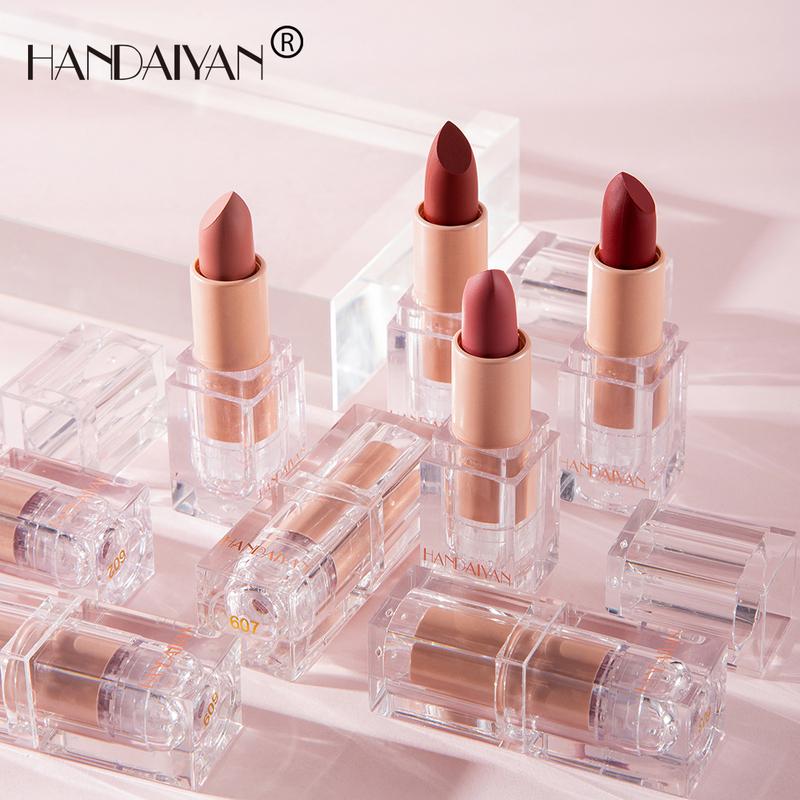 HANDAIYAN 12-Color Ice Tube Matte Nude Lipstick Easy To Color Long-Lasting Lip Makeup Cosmetics Waterproof Lips Gift