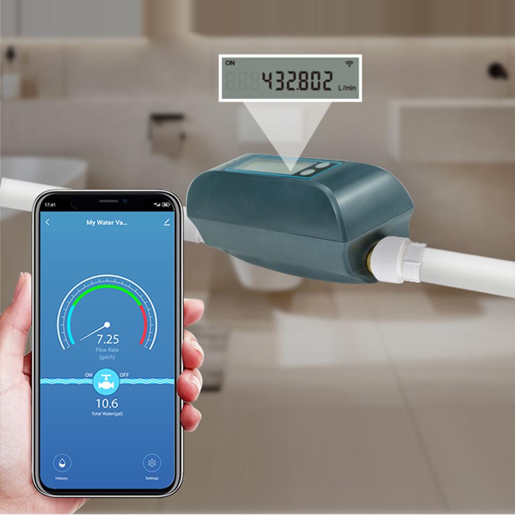 Умный WiFi-клапан для воды IP66 Водонепроницаемый Расход воды и счетчик воды ЖК-дисплей Двухдиапазонный расходомер Удаленное управление через приложение
