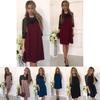 Elegant Women Pure Color Hollow Out Lace Splicing Dress For Stylish Occasions