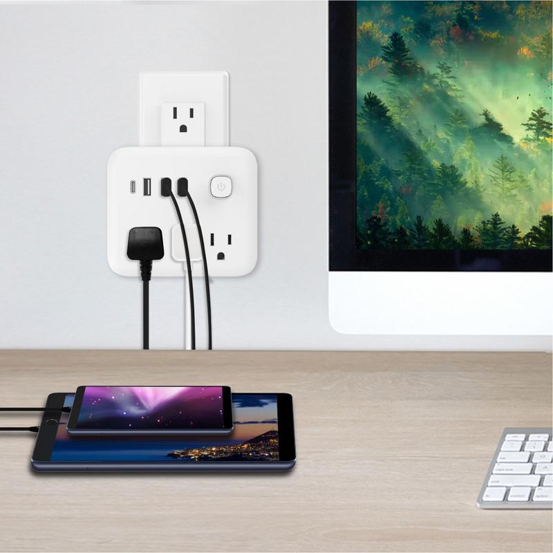 Outlet Adapter Portable Multifunctional U.S. Standard Multi-Plug Outlet Splitter For Bathroom Dorm Home Workplace Hotel Kitchen