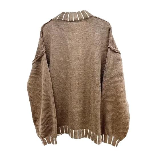 Women Oversized Pullover Sweater Turtleneck Long Sleeve Patchwork Color Winter Knitting Tops Loose Fit Thickened Knit Jumper Tops