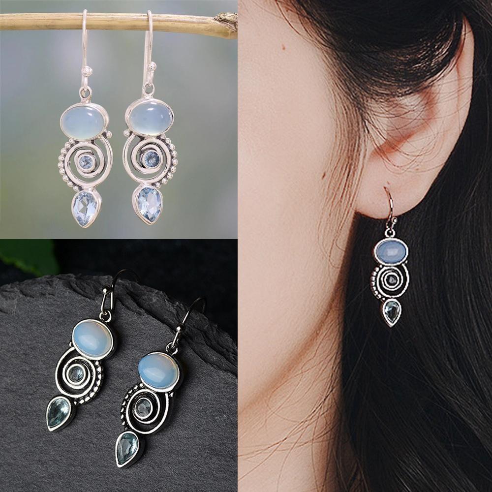 Chic Hook Engagement Wedding Jewelry Moonstone Earrings Topaz Ear Stud Multi-Gemstone Peridot