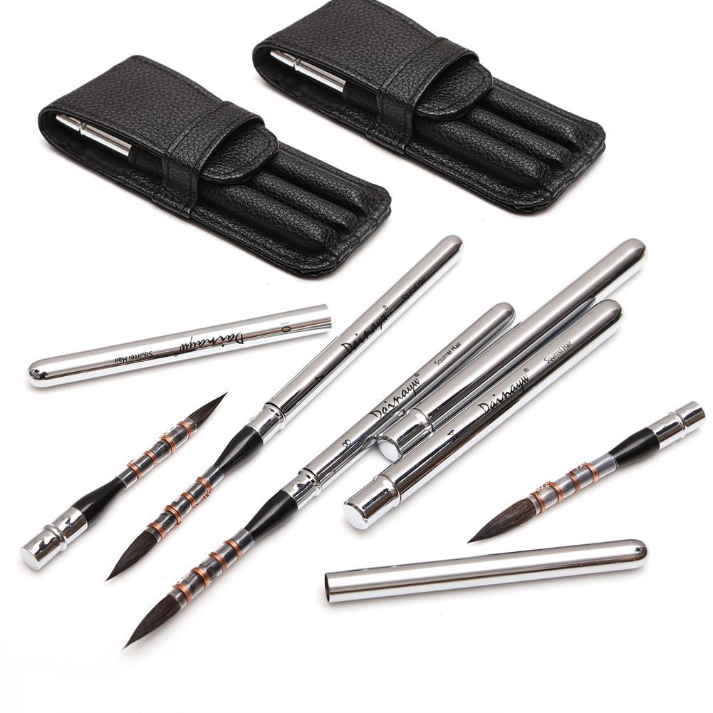 Dainayw Беличьи волосы, дорожные кисти для рисования, 6 шт., тонкая линия, кисть с возможностью складывания, колпачок с наконечником для наружного применения, акварель, гуашь, акриловая живопись