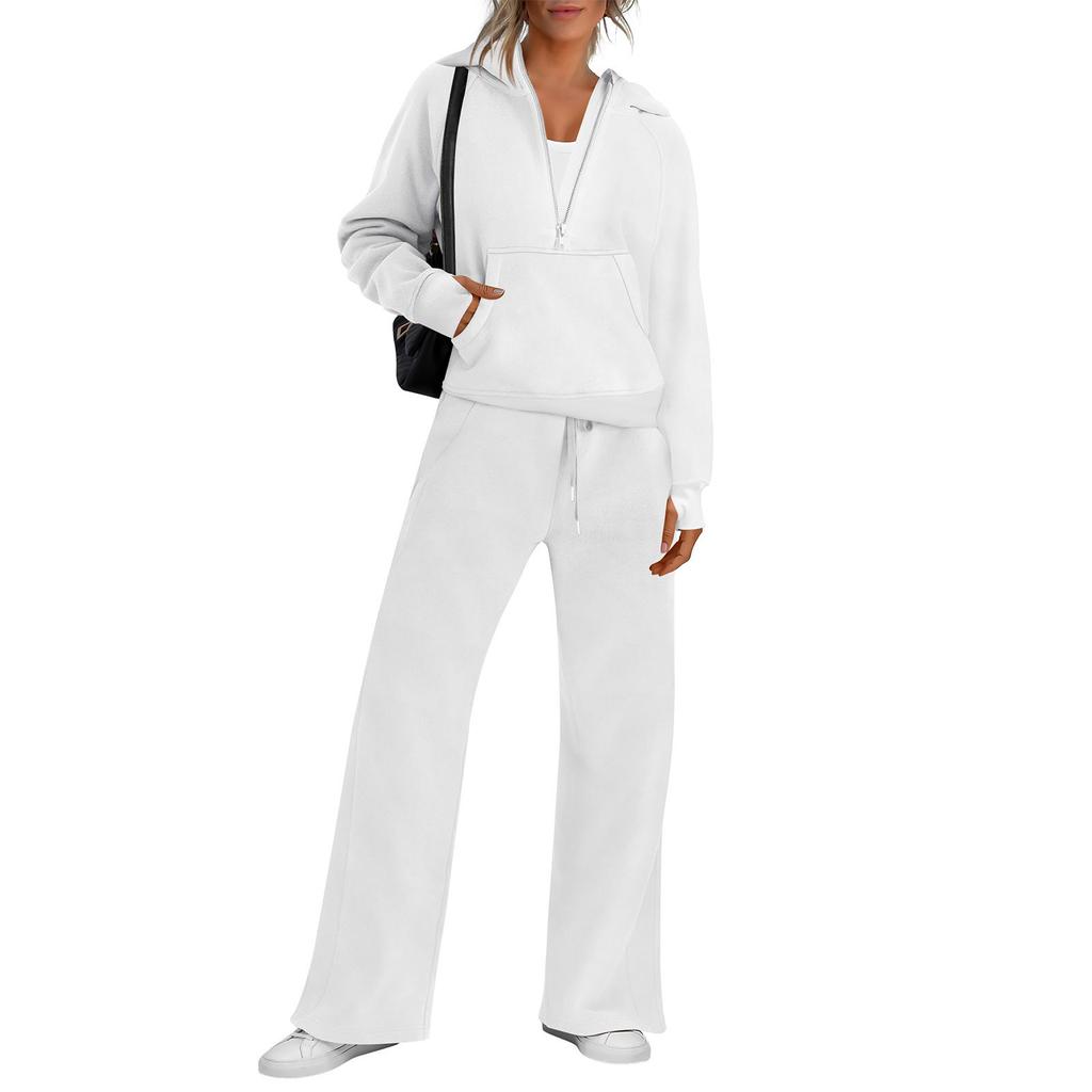 Женская мода однотонная толстовка с длинным рукавом и капюшоном, топ и брюки, повседневный комплект из двух предметов для отдыха