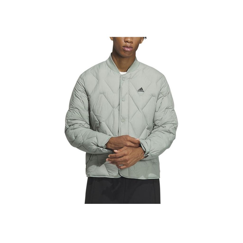 Adidas Solid Color Logo Outdoor Warm-Up Training Casual Down Jacket Unisex Outerwear Green Grey IW0776