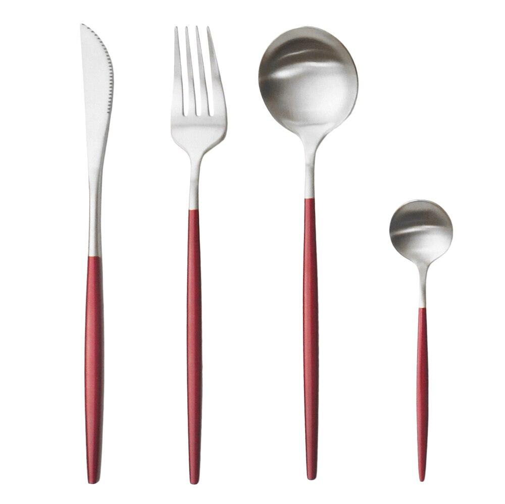4Pcs Pink Gold Dinnerware Set Blue Gold Matte Cutlery Set Stainless Steel Tableware Set Fork Knife Spoon Silverware Flatware Set