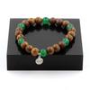Stones and Minerals. Bracelet Green Agate Beads + Wood 8 Mm. Made In France.