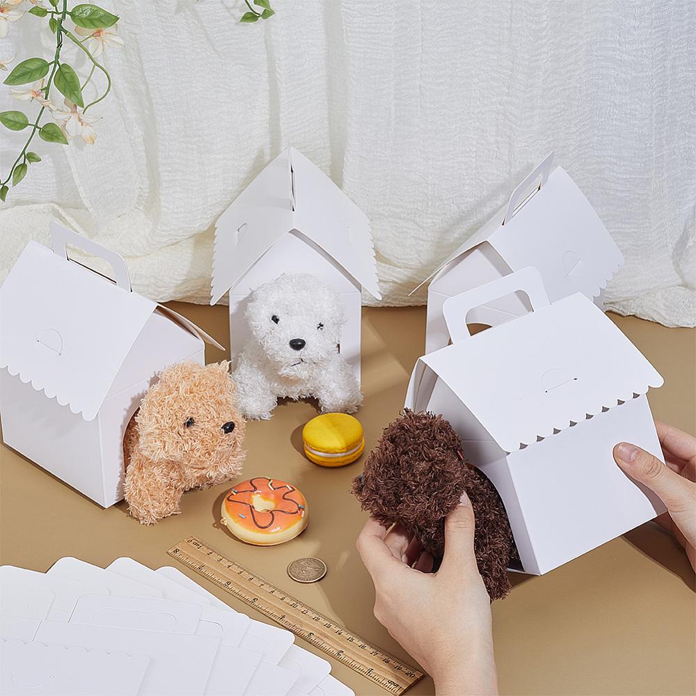 30sets Cardboard Paper Pet Gift Packing Boxes with Window and Handles House Shape White 12x10x18cm