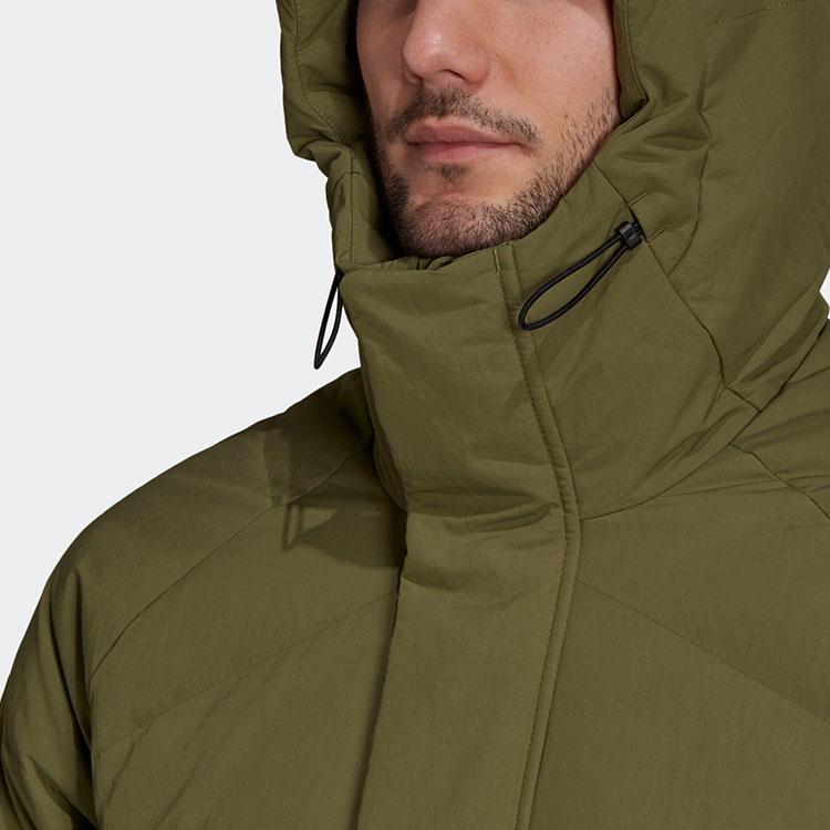 Adidas Logo Sleeve Padded Down Hoodie Jacket Men Outerwear Green GQ2507
