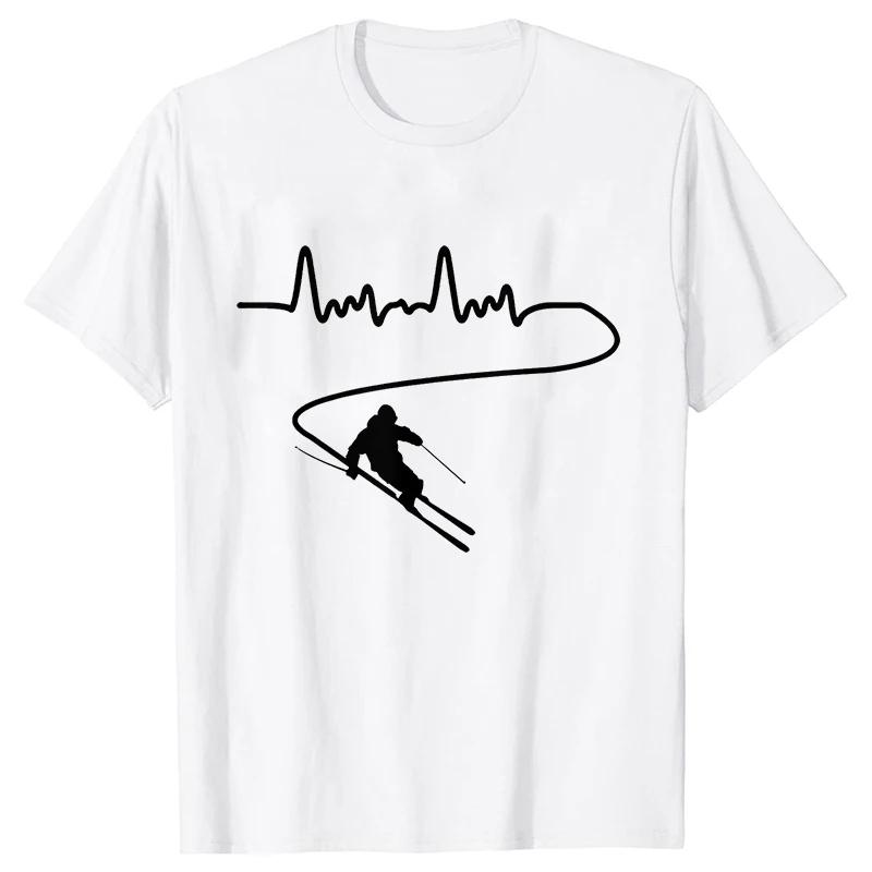 Мужская одежда Лыжи Горные лыжи Heartbeat Сноуборд Рубашки Модная графическая футболка с коротким рукавом O-образным вырезом Harajuku Мужская футболка большого размера