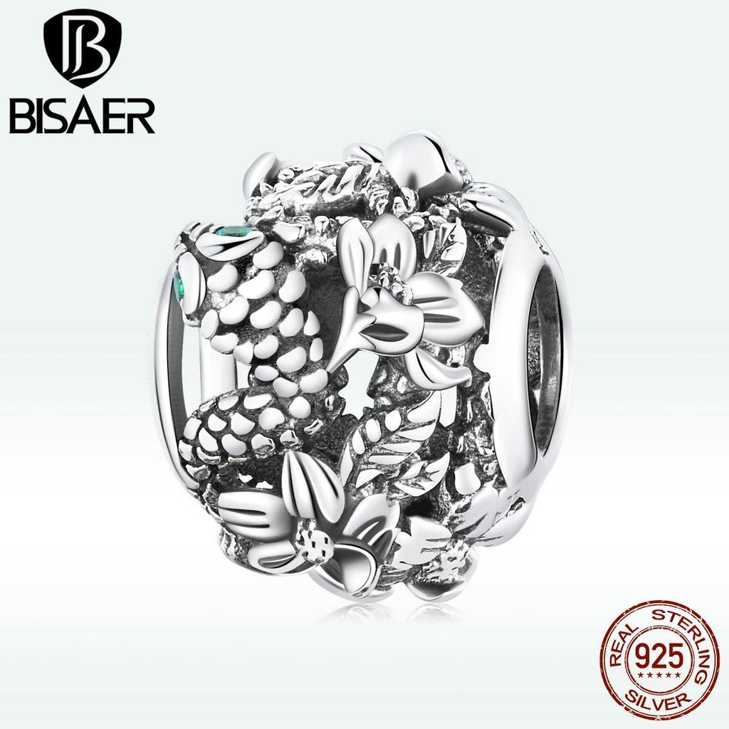 Bisaer Винтажный шарм в виде змеи, подходящий для браслета или браслета из стерлингового серебра 925 пробы, серебряные круглые металлические бусины, ювелирные изделия, новый модный подарок