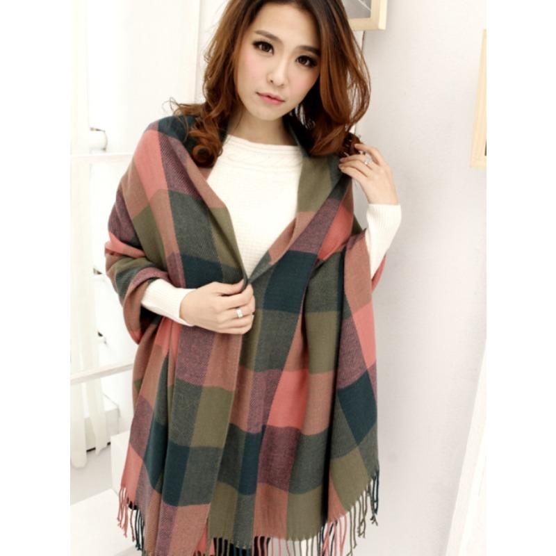 Autumn and Winter Dual-purpose Women's Imitation Cashmere Tassel Super Long Thickened Warm Color Plaid Scarf Shawl