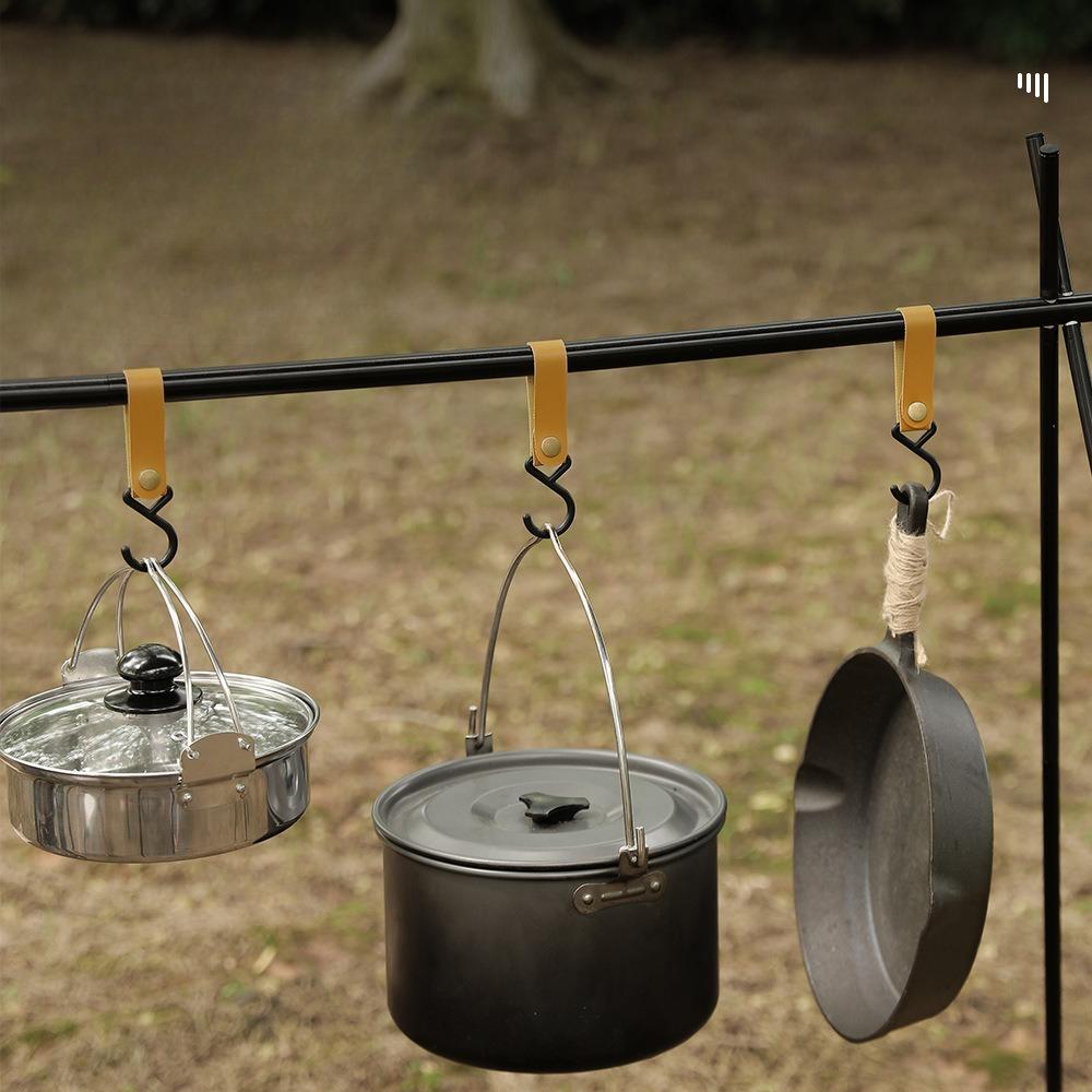 Portable Outdoor Hooks  Camping S-shaped Leather Storage Hooks  Keychains  PU Hanging Hooks  Triangular Storage Rack Hooks