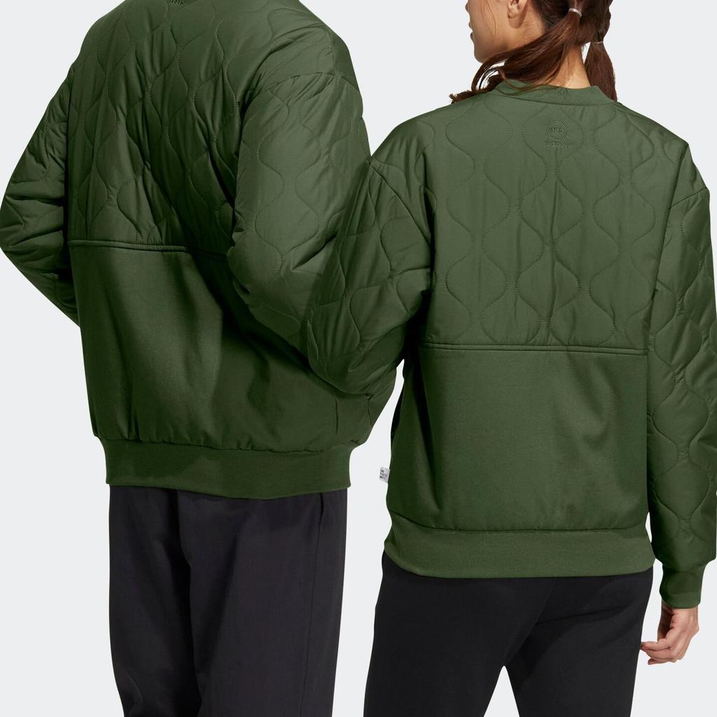 Adidas Однотонная куртка с круглым вырезом и длинными рукавами, хлопковая зимняя куртка унисекс зеленого цвета HN4773