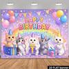 Двумерный фон для дня рождения с милыми котиками и воздушными шарами, фотофон