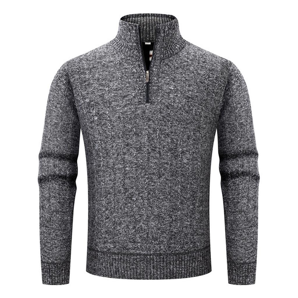 Мужской плюшевый пуловер с длинным рукавом, вязаный свитер на молнии до середины, мужской теплый свитер
