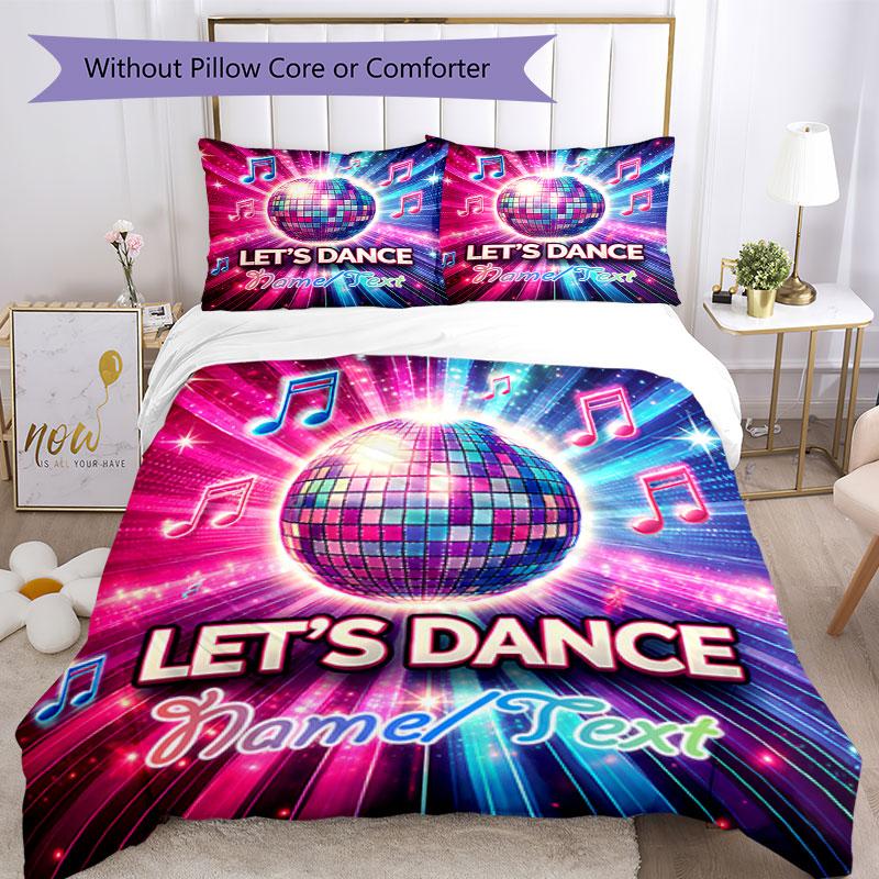 3PC Custom Name Dance Party Night Bedding Set Printed Bedding Set Duvet Cover Closure Includes 1 Duvet Cover & 12 Pillowcases for Bedroom