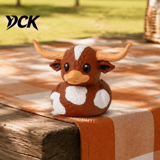 Miniature Animal Statue for Car Console Longhorn Calf Duck Resin Ornament, Country Style Cow Figurine Home Office Shelf Display Small Gift Lovers And
