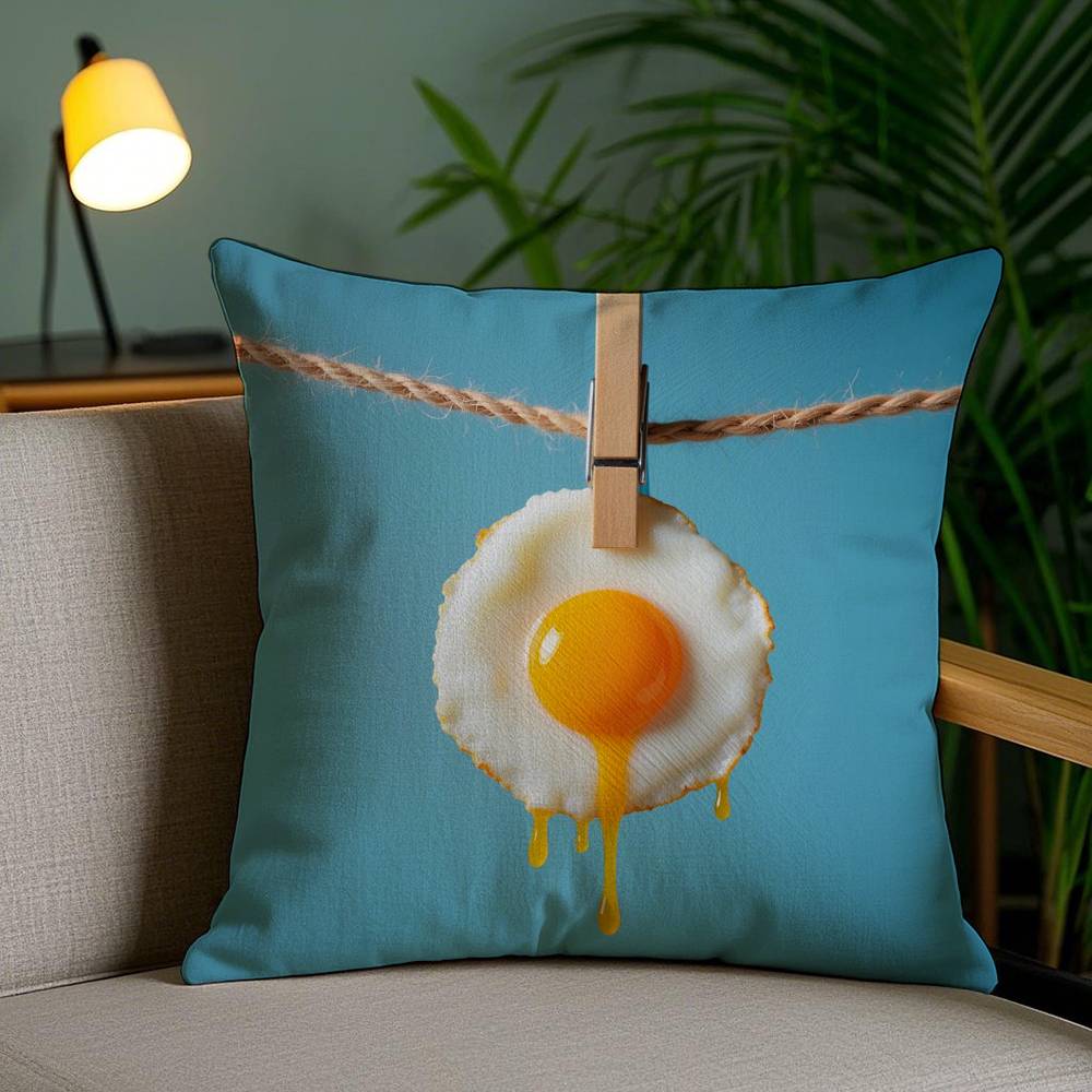 Funny Pillow Food Fried Egg Case Home Dorm Chair Back Short Plush Double-sided Printing Office Nap Time Cushion Cover