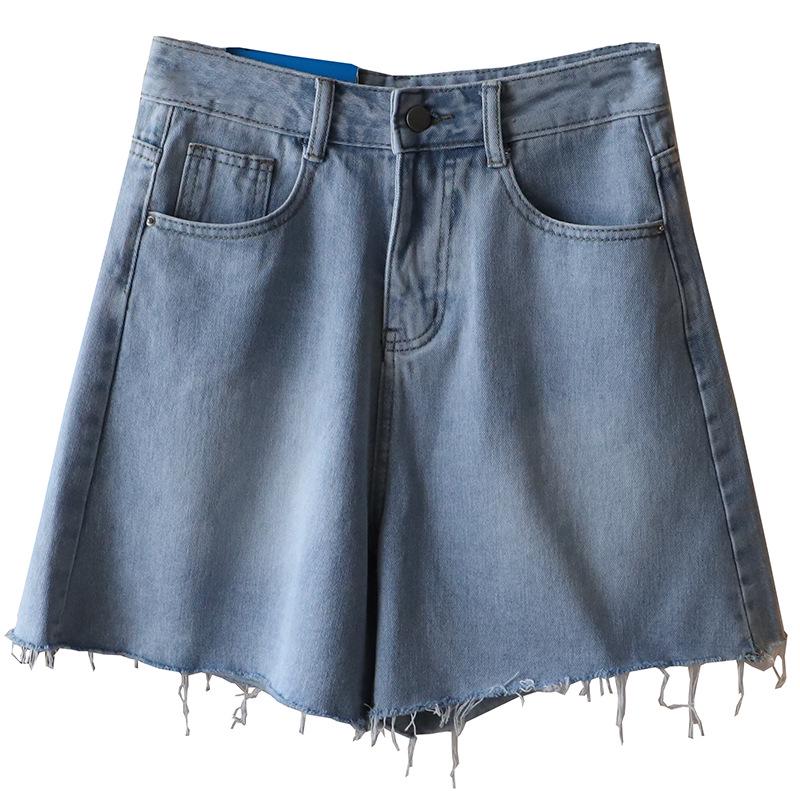 Летние шорты А-силуэта с высокой талией, необработанным краем и широкими штанинами в корейском стиле 2025