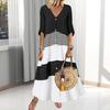 Summer Maxi Dress Contrast Color Maxi Dress Striped Single-breasted A-line Big Swing Short Sleeve Patchwork Dress