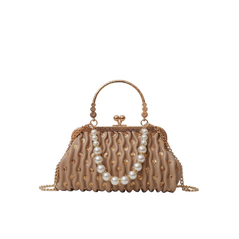 Женская блестящая вечерняя сумочка с пайетками, клатч через плечо с цепочкой и жемчугом, клатч с верхней ручкой, блестящая сумка через плечо, вечерняя сумочка для свадебной вечеринки