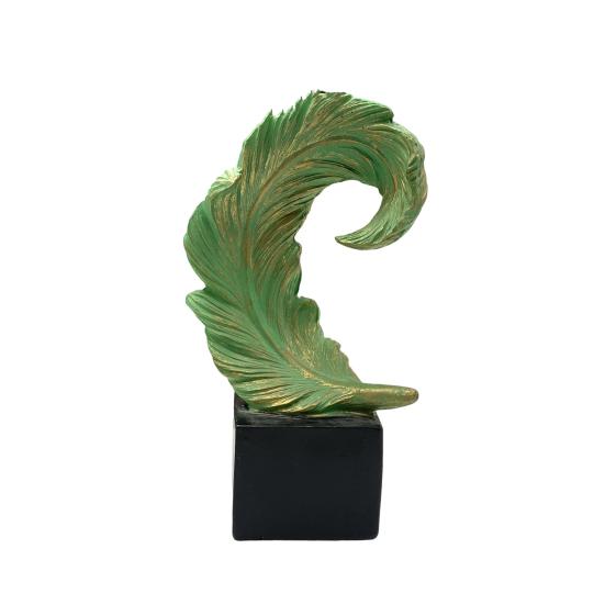 Artistic Feather Statue Modern Green White Feather Shape Resin Figurine Sculpture Home Office Desktop Decoration Ornament