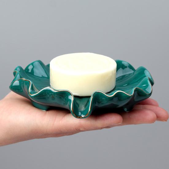 Мыльница Компактная, легко моющаяся Керамика в скандинавском стиле Мыльница в форме листа лотоса Полка для ежедневного использования