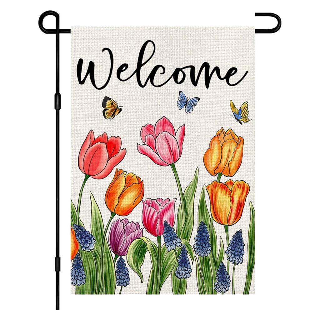 Лавандовые садовые флаги 12x18 дюймов двухсторонние наружные, весенние цветы приветственный знак праздничные украшения для двора на открытом воздухе