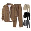 2Pcs/Set Men Sportwear Set Lapel Long Sleeve Flap Pockets Coat Elastic Drawstring
