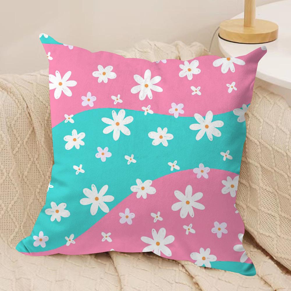 Colorful Daisies Cushion Cover Silky Short Plush DoubleSided Printed Pillow Case for Sofa All Seasons Home Decor Gift