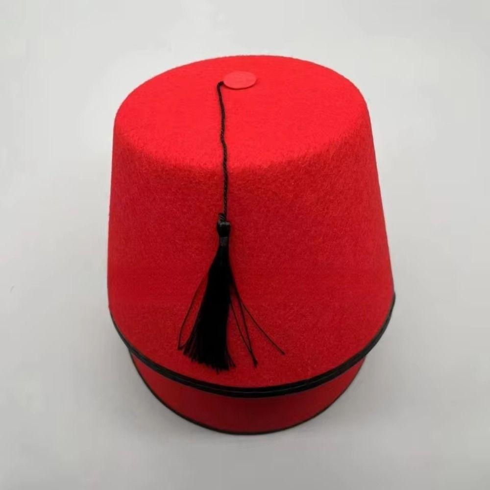 Moroccan Hat Felt Fez Cap Breathable Turkish Tassels Cap Tarboosh Fez Hat  Role Play Headwear
