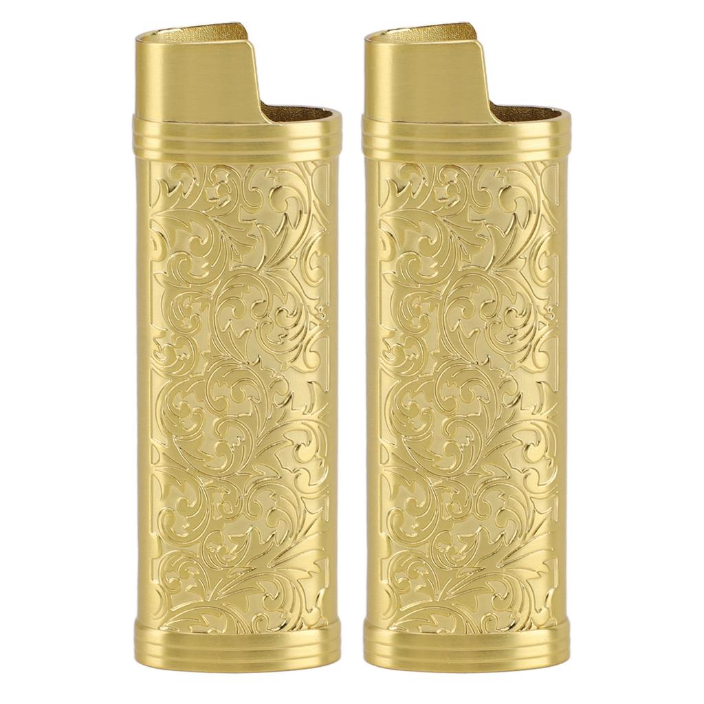 2PCS Lighter Case Cover Vintage Style Floral Stamped Zinc Alloy Shell for Lighter Protection