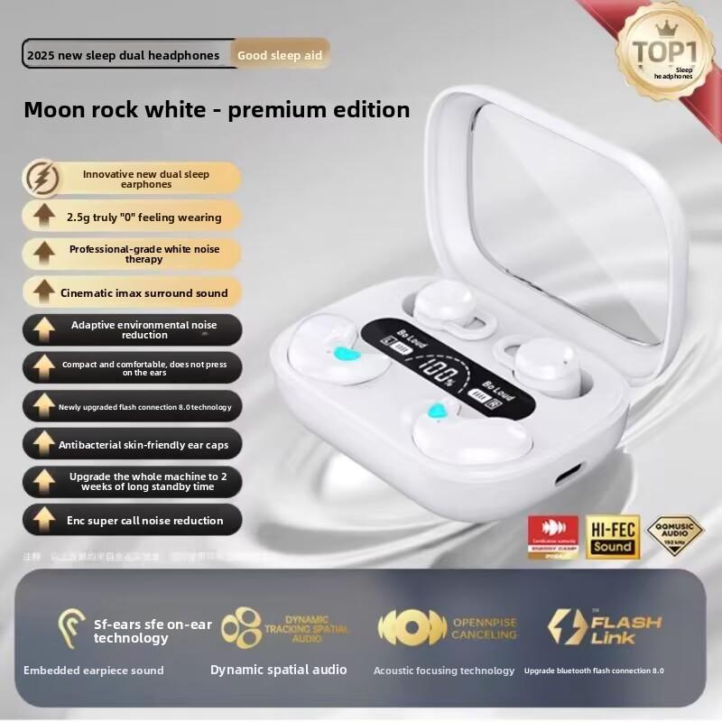 Bluetooth Наушники для сна 2025 Новые с шумоподавлением Беспроводные с клипсой для ушей Полувкладыши 2-в-1 0.05 кг Пара Звукоизоляция Помощь для сна
