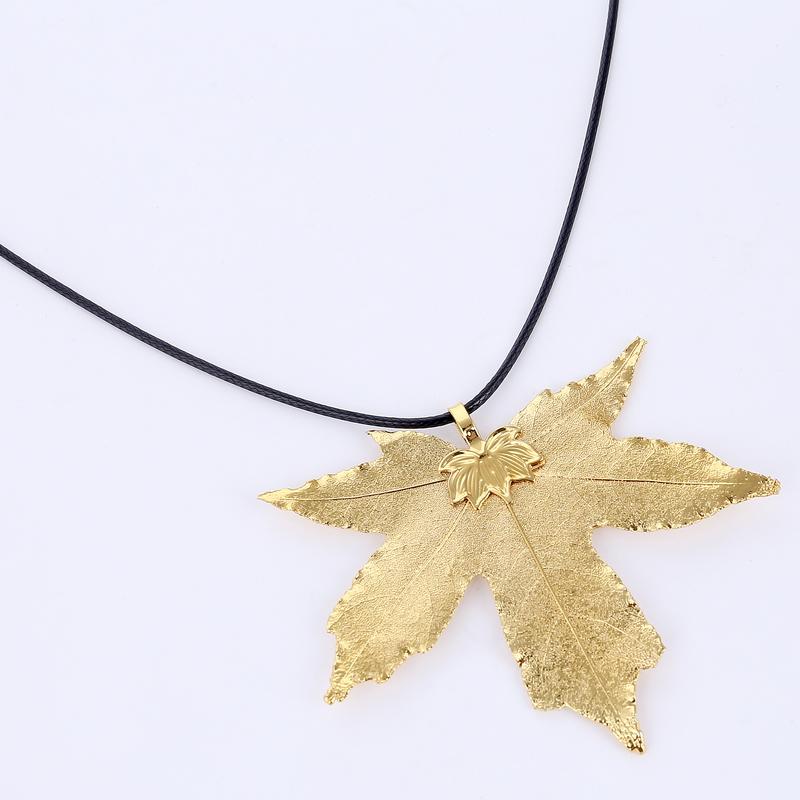 Unique Natural Canada Maple Leaf Jewelry Necklace For Women Big Vintage Choker Pendant Real Leaf Necklaces Gold Silver Color