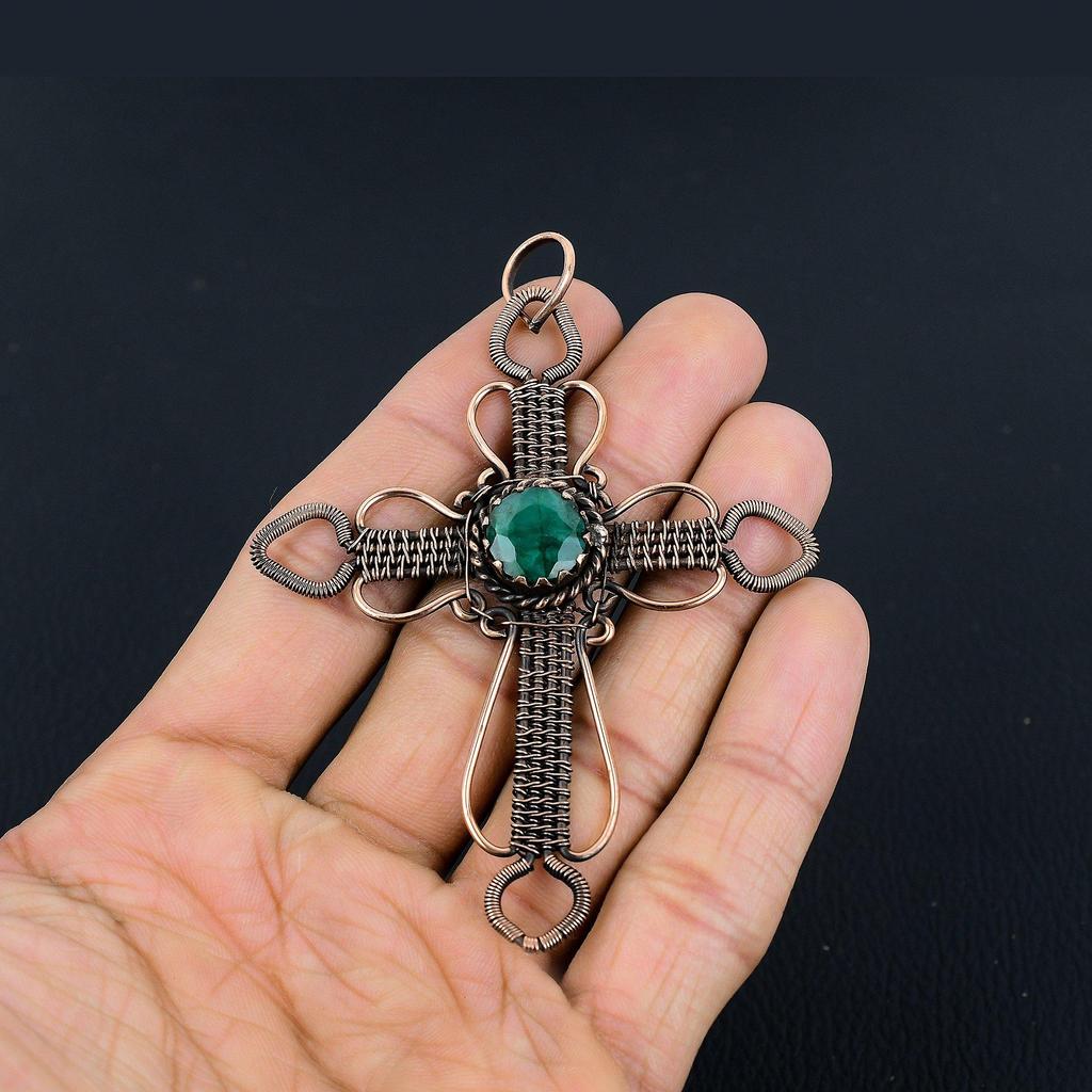 Изумрудная подвеска, Подвеска из медной проволоки 999 пробы, Ювелирные изделия с драгоценными камнями, Подвеска ручной работы, Потрясающие украшения, Подарок для нее