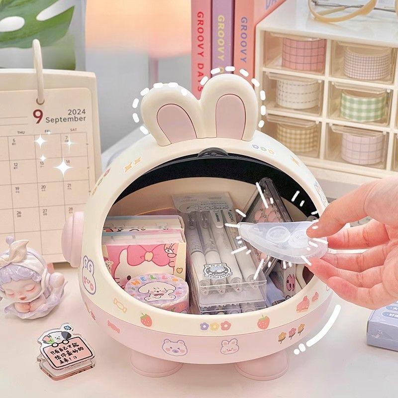 Настольная коробка для хранения: Пылезащитный органайзер с откидной крышкой и дизайном строительных блоков, многоцелевой контейнер для канцелярских принадлежностей, закусок, игрушек и мелочей