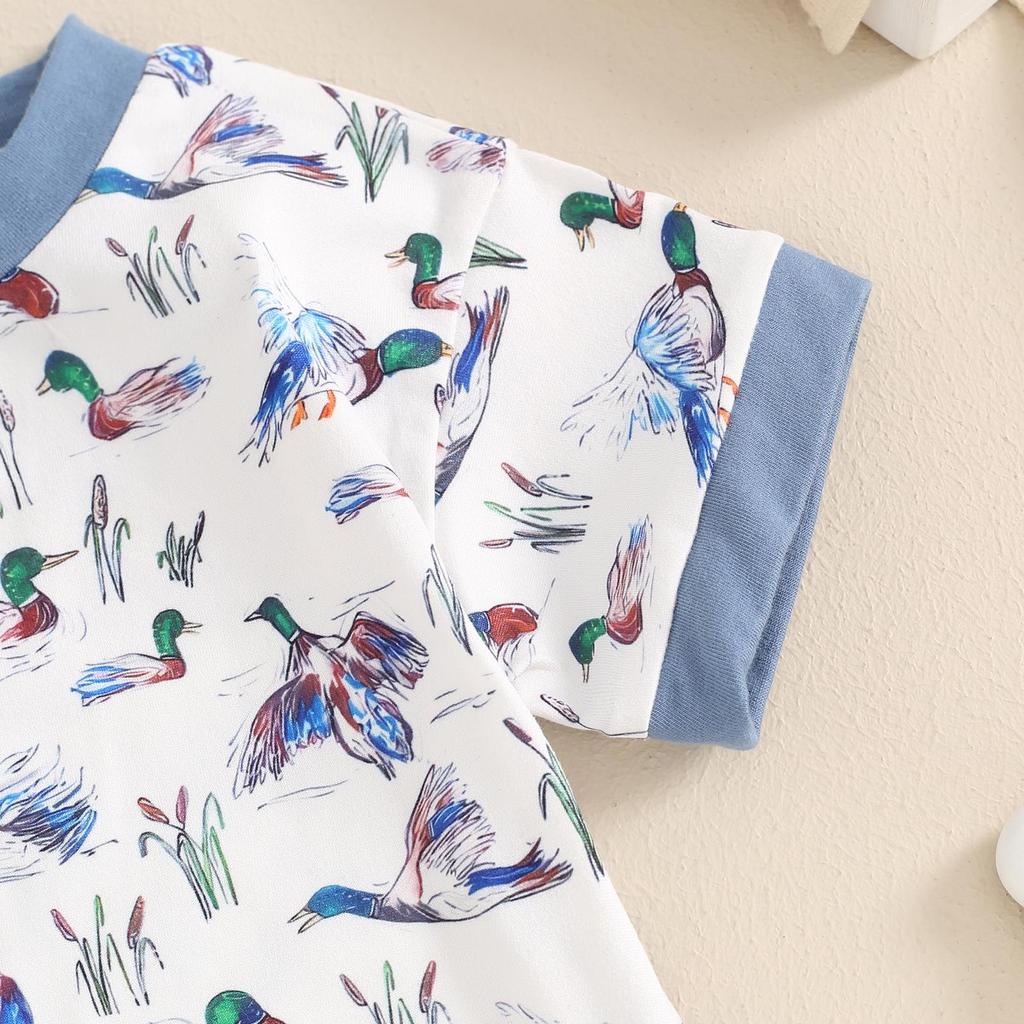 Комбинезон для маленьких мальчиков 3, 6, 12, 18 месяцев, с короткими рукавами, с круглым вырезом и принтом утки, летнее боди, одежда на каждый день, на каждый день