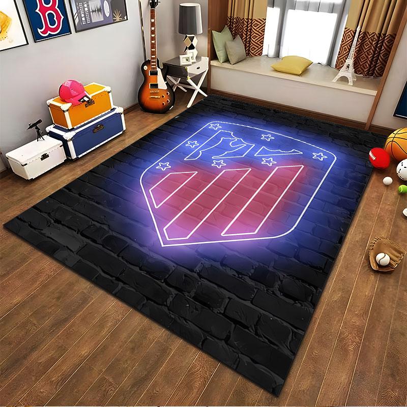 Blue and Red Neon Shield Design suitable as a non-slip mat for the living room or bedroom sofa