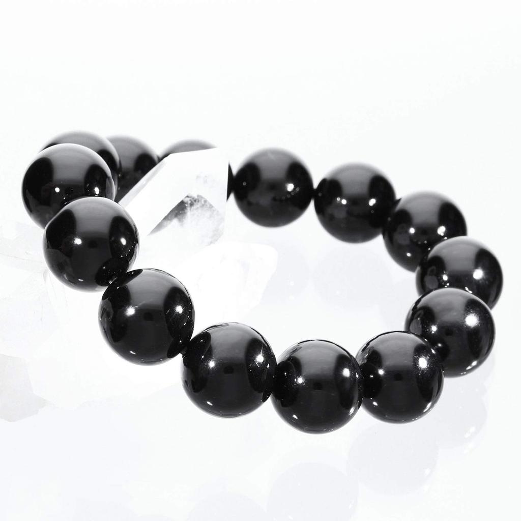 [Shinjuku Gin No Kura] Large 16mm Onyx Bracelet, Approximately 18cm Long (Men's Medium), Natural Stone, Power Stone, Black Agate, Simple Design